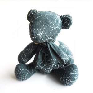 Sashiko Teddy Bear Nep Yarn Dyed Fabric Blue